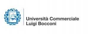 Logo der Università Commerciale Luigi Bocconi, mit blauem Emblem, Lorbeerkranz, offenem Buch und dem Uni-Namen in schwarzer Schrift auf weißem Hintergrund - ein Symbol für Bildung und Referenzen auf höchstem Niveau.