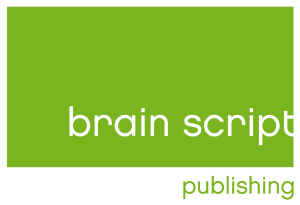 Ein grünes rechteckiges Logo mit dem Schriftzug brain script in weißen Kleinbuchstaben und publishing in kleineren Kleinbuchstaben unten rechts.